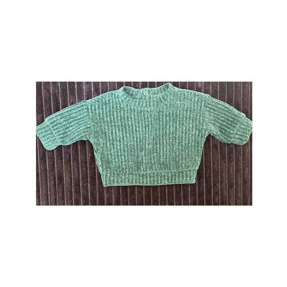 Cat & Jack Chenille Sweater Top & Bottom 0-3 Months Green Set - Picture 3 of 4